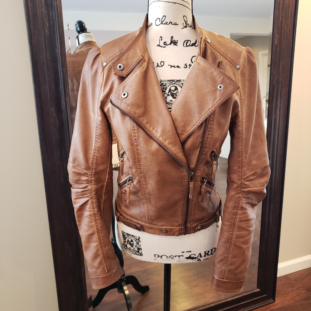 Blu Pepper brown vegan/faux leather moto jacket
